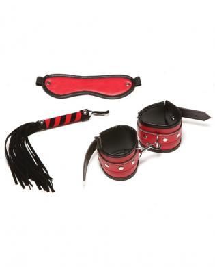 X-Play Red 3Pc Kit Mask Whip and Wrist Cuffs