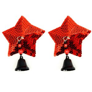 Bijoux Nipple Covers Sequin Star with Bells Red