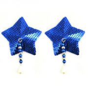 Bijoux Nipple Covers Sequin Star Beads Blue Pasties