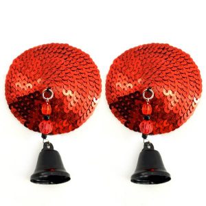 Bijoux Nipple Covers Sequin Round with Bells Red