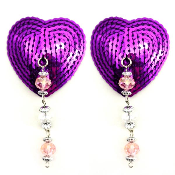 Bijoux Nipple Covers Sequin Heart W/faceted Beads