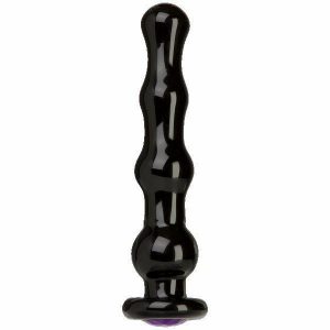 Violet Gems Wand Glass Butt Plug Black