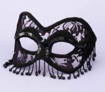 Mask Venetian Black Lace with Beads O/S