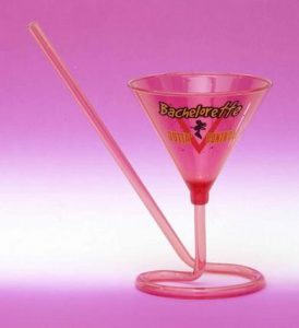 Bachelorette Martini Glass W/Straw