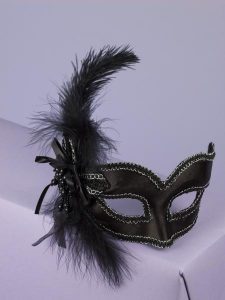Mask with Glasses Black Satin Feather O/S