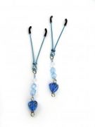 Nipple Clamps W/Beads And Heart Blue
