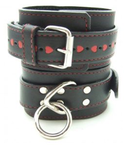 H2H Ankle Restraint Leather Black with Red Hearts