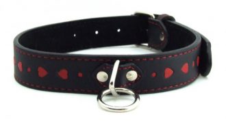 H2H Collar Leather Black with Red Hearts