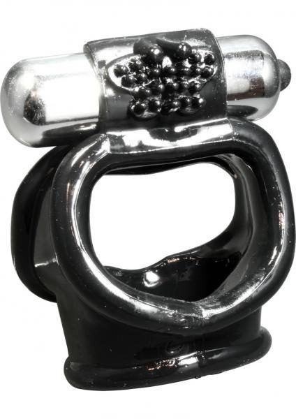 Super Stud Cock And Ball Sling W/Vibrating Bullet -Black