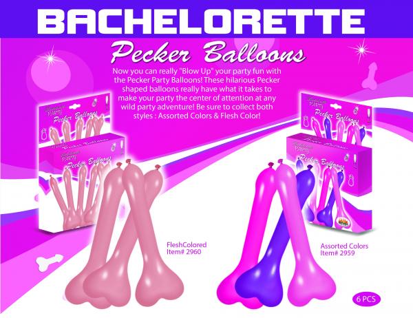 Pecker Balloons Assorted Colors 6 Pieces Box