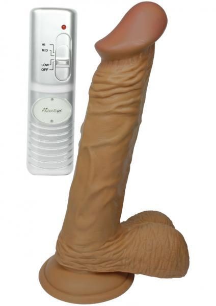 Real Skin Latin American Whoppers Vibrating Dong With Balls 8 Inch - Brown