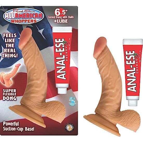 All American Whoppers 6.5" Curved Dong Balls Flesh