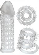 Cock Kit Sleeve Extender And Cockrings - Clear