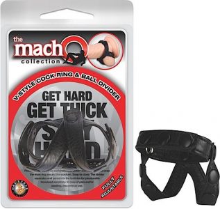 Macho V Style Cock Ring and Ball Divider Black