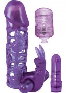 Clit Tickler Penis Extender Vibrating Sleeve 4.75 Inch -  Purple