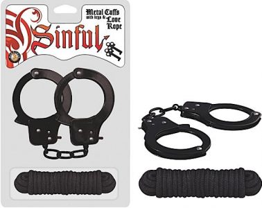 Metal Cuffs with Love Rope Black