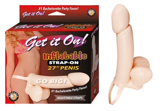 Get It On Inflatable Strap On 27 inches Penis Beige