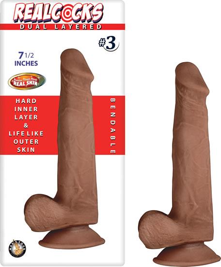 Real Cocks Dual Layered #3 Brown 7.5 inches Dildo