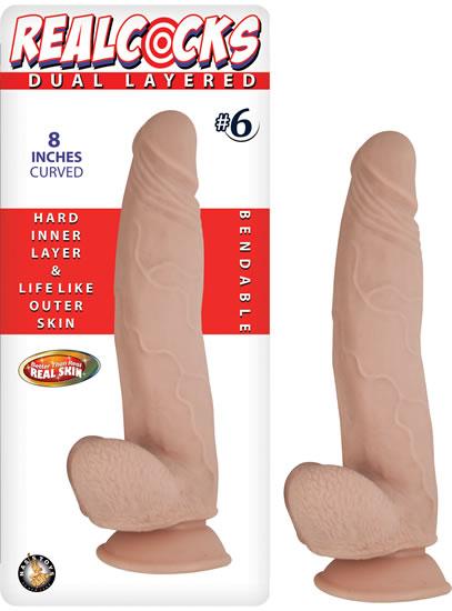 Real Cocks Dual Layered #6 Beige Curved 8 inches Dildo