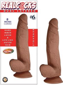 Real Cocks Dual Layered #6 Brown Curved 8 inches Dildo