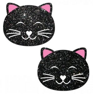 Kitty Cat Black Glitter Pasties