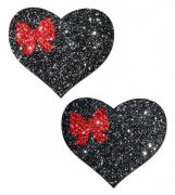 Sweety Black Glitter Heart With Red Glitter Bow