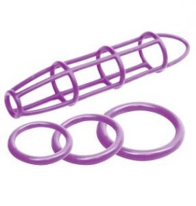Neon Silicone Cage & Love Ring Set Purple