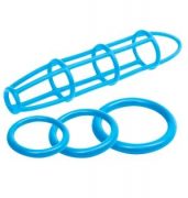 Neon Silicone Cage & Love Ring Set Blue
