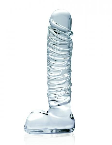 Icicles No. 63 Textured Glass Dildo With Balls 8.5" - Clear