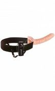 10 Vibrating Hollow Strap On Beige