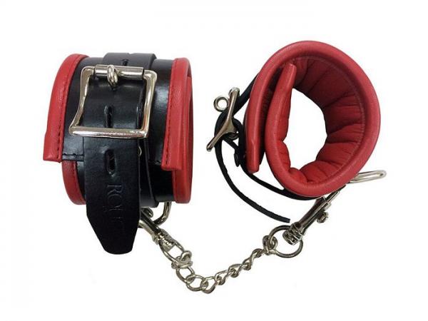 Rouge Padded Leather Wrist Cuffs Black Red