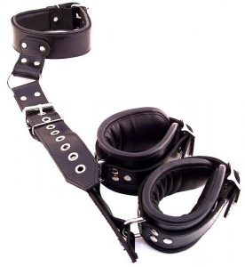 Rouge Leather Neck To Wrist Restraint Black