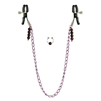 Nipple Clamps- Purple Chain with Navel Ring