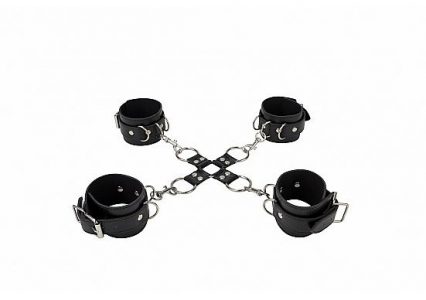 Ouch Leather Hand & Leg Cuffs Black