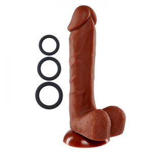 Pro Sensual Premium Silicone Dong Brown 8 inches with 3 C-Rings
